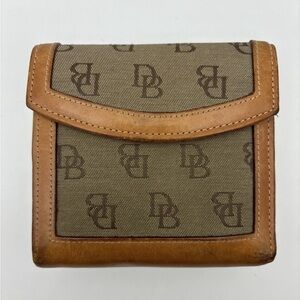 Dooney & Bourke Vintage Signature Logo Tan Canvas W/Brown Leather Trim Wallet